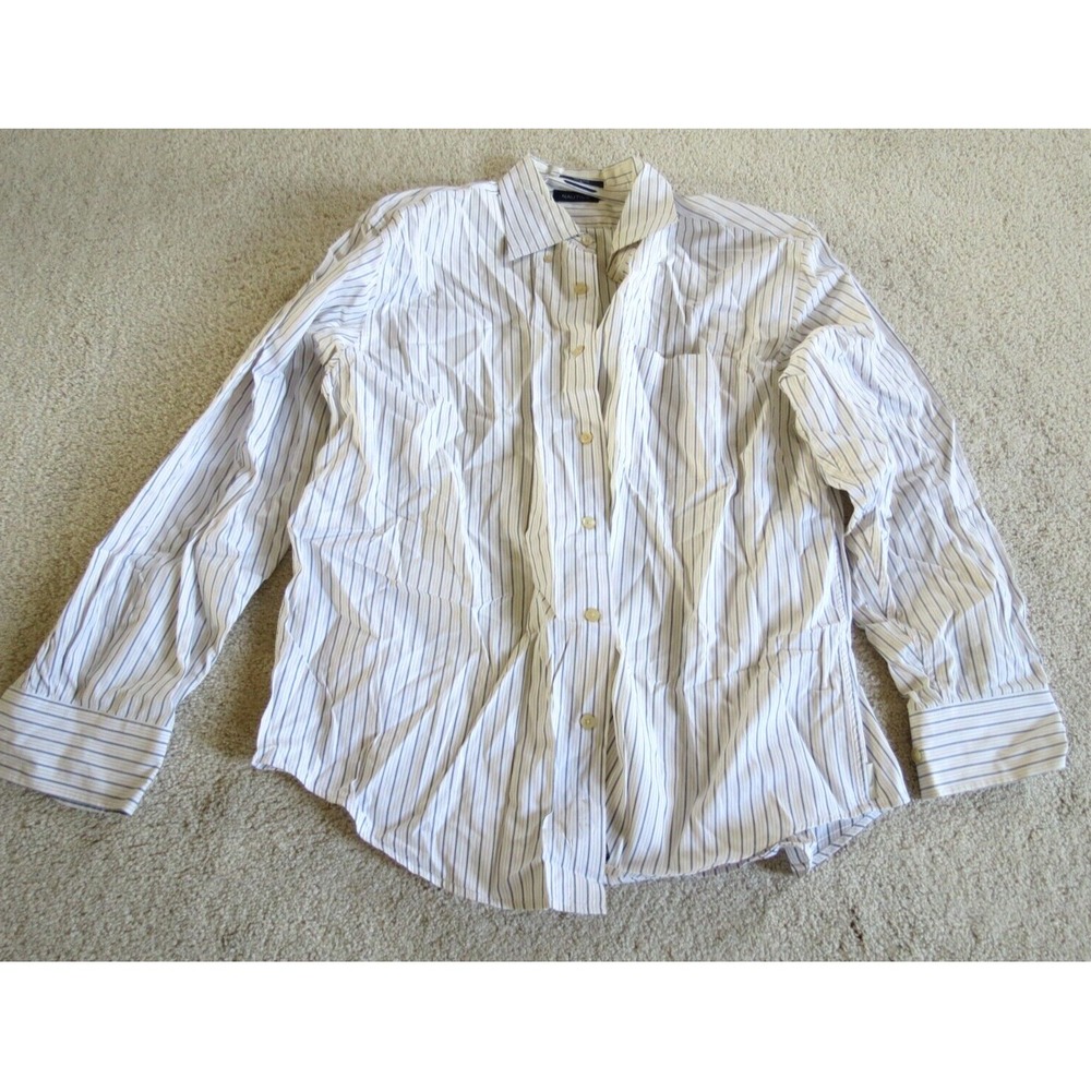 Men's Nautica Long Sleeve Button Down Shirt White Blue Stripe Large Cotton